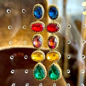 Deepa Gurnani Multi Color Crystal Chandelier Earrings